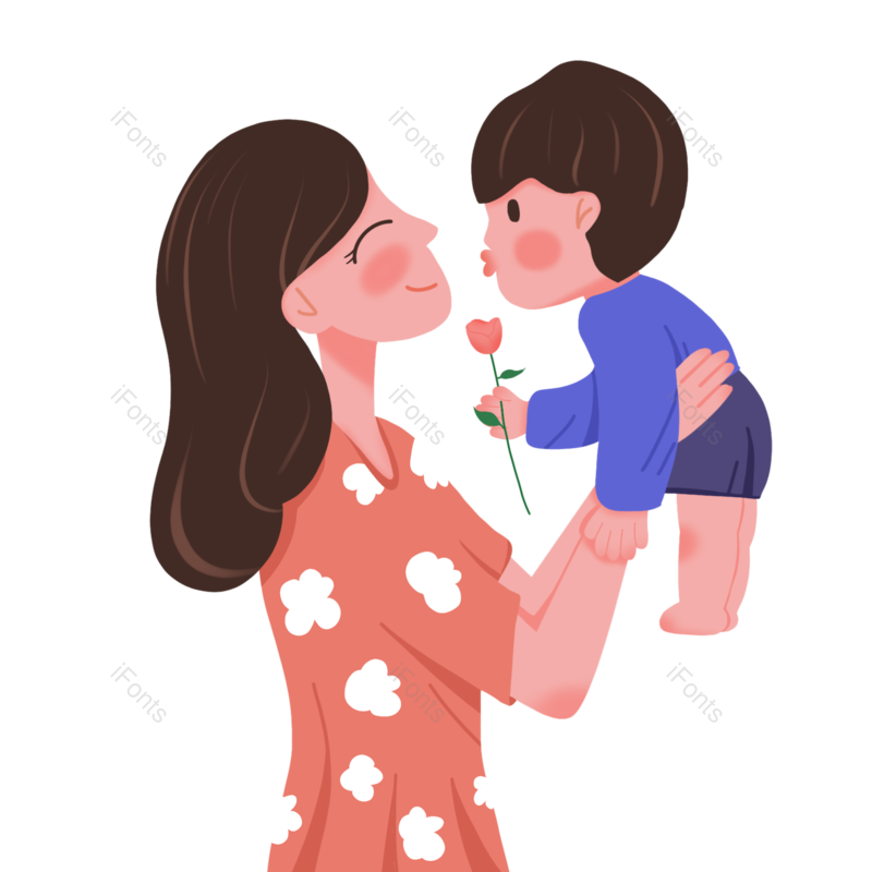 母亲节图片,卡通人物元素,鲜花PNG,妈妈免抠素材